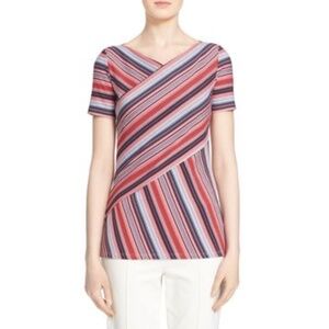 St. John Vintage Striped Multicolor Surplice Faux Wrap Blouse Top Women's Small